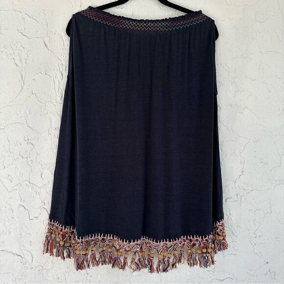 CALYSO ST.BARTHE‎ Linen Dunlu Tee Size XS Sleeveless Fringe Boho Lagenlook Beach - Picture 6 of 7
